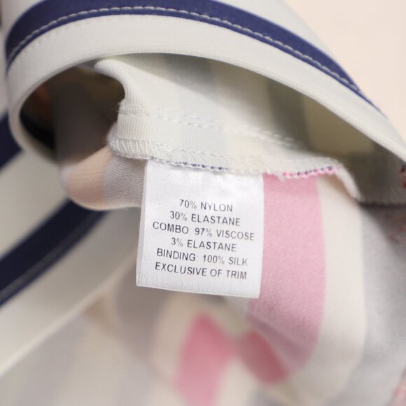 TANYA TAYLOR Rainbow Navy Stripe Short Sleeve Crop Crew Neck Top Size 10 - Picture 7 of 7